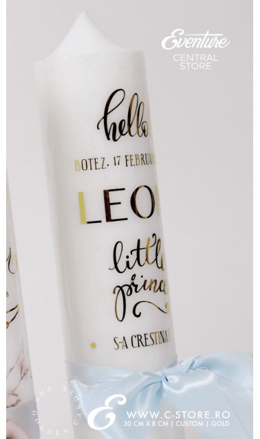 Lumanare de botez personalizata, print folio gold, 30x8cm, Hello baby boy  1